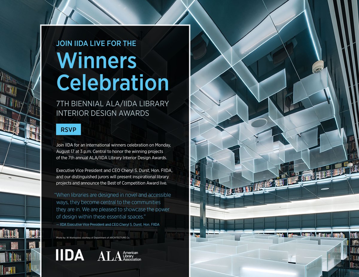 See the best in library design for 2020 at the ALA/IIDA virtual library interior design awards, Monday, Aug 17, at 3 Central. Free registration: us02web.zoom.us/webinar/regist…