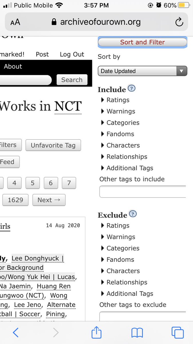 when you click on the ‘Filters’ button you can see AO3’s elaborate system. i will now be breaking down each category under this menu