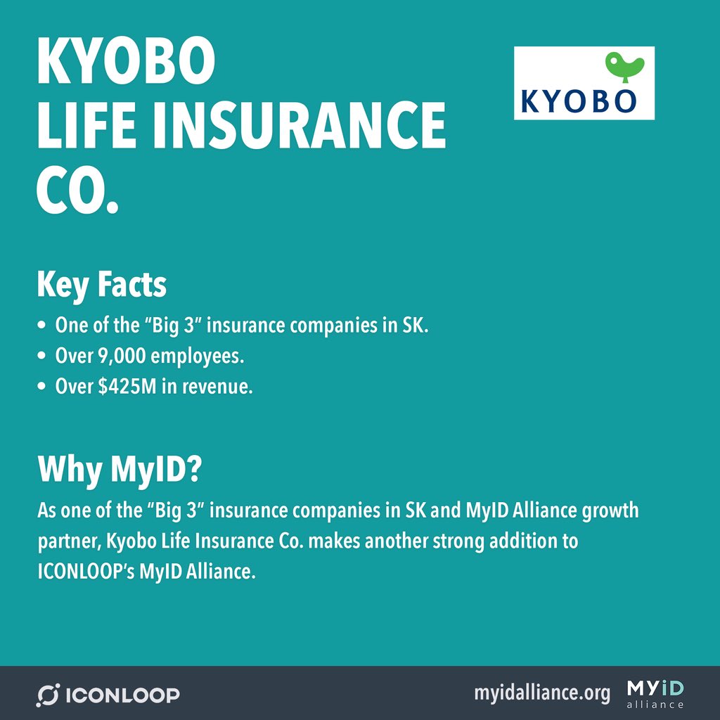 Kyobo Life Insurance - one of the “big 3” insurance companies in all of SK with over 9,000 employees, and $425M + in revenue. A MyID Alliance growth partner.  #Crypto  #Blockchain  #ICONProject  #ICON  $ICX