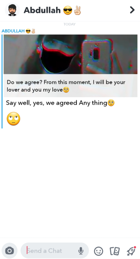 Shall I give our random Snapchat DM king Abdullah a chance?
Watcha think, lads?

I'm sure he's a very nice guy...