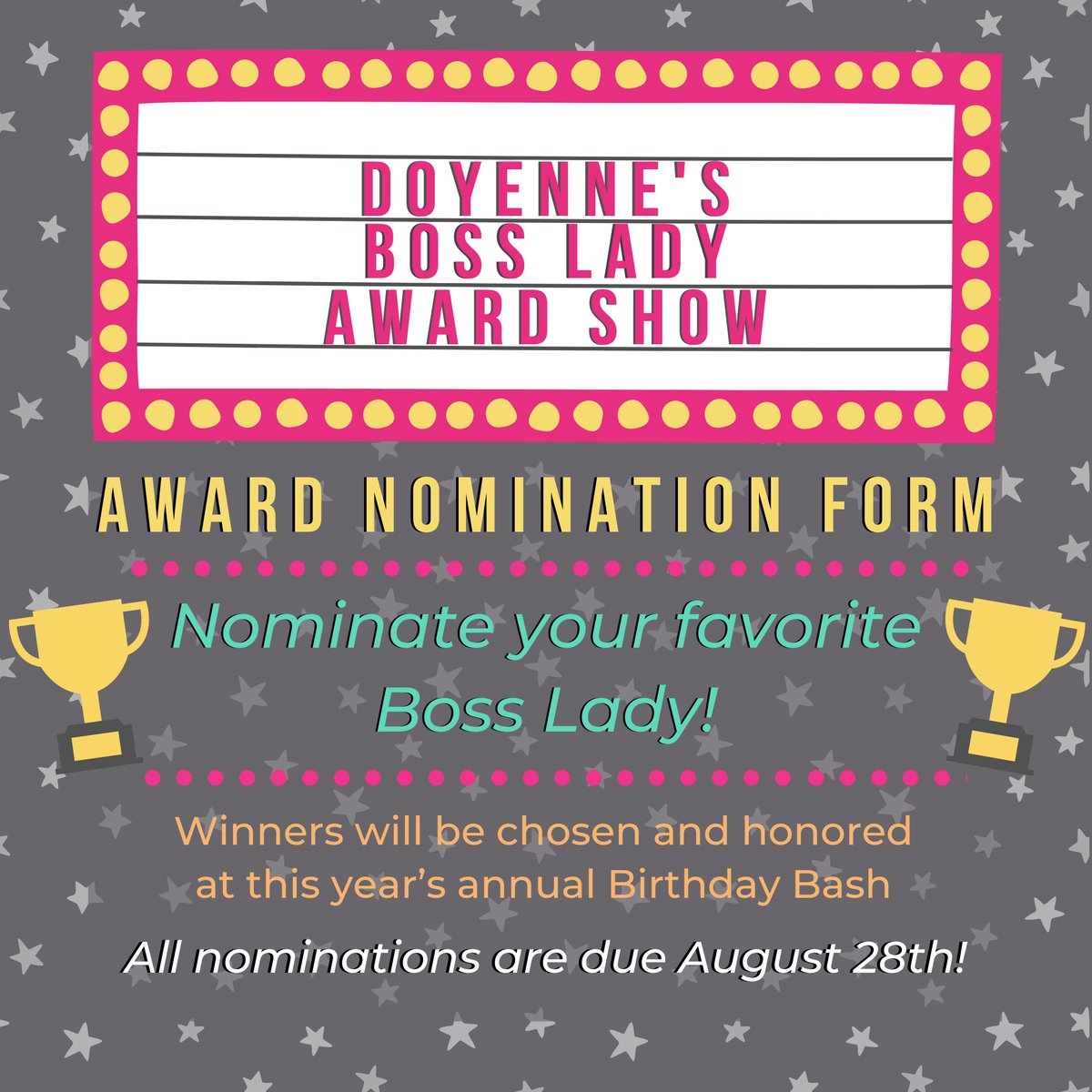 Don't forget to nominate some amazing Boss Ladies!! The winners will be honored at our Birthday Bash this September! All nominations are due on August 28th!! LINK IN BIO to Nomination Form! #womensupportingwomen #birthdaybash #doyennegroup #femaleentrepreneurs