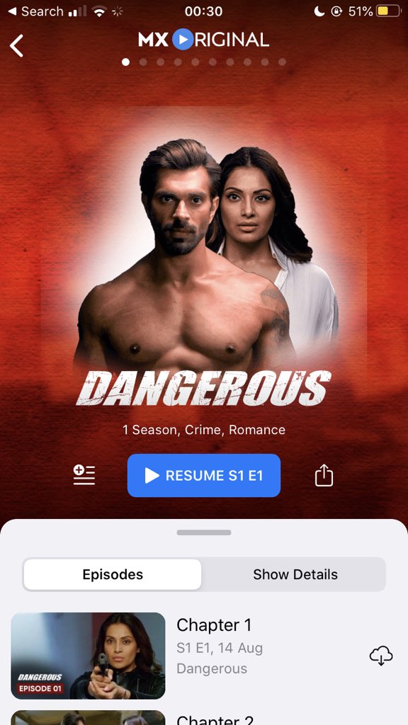 Streaming now on #Mxplayer !! Without much ado go watch #Dangerous <a href="/patelbhush/">Bhushan S Patel</a> <a href="/Iamksgofficial/">Karan Singh Grover</a> <a href="/bipsluvurself/">Bipasha Basu</a>
