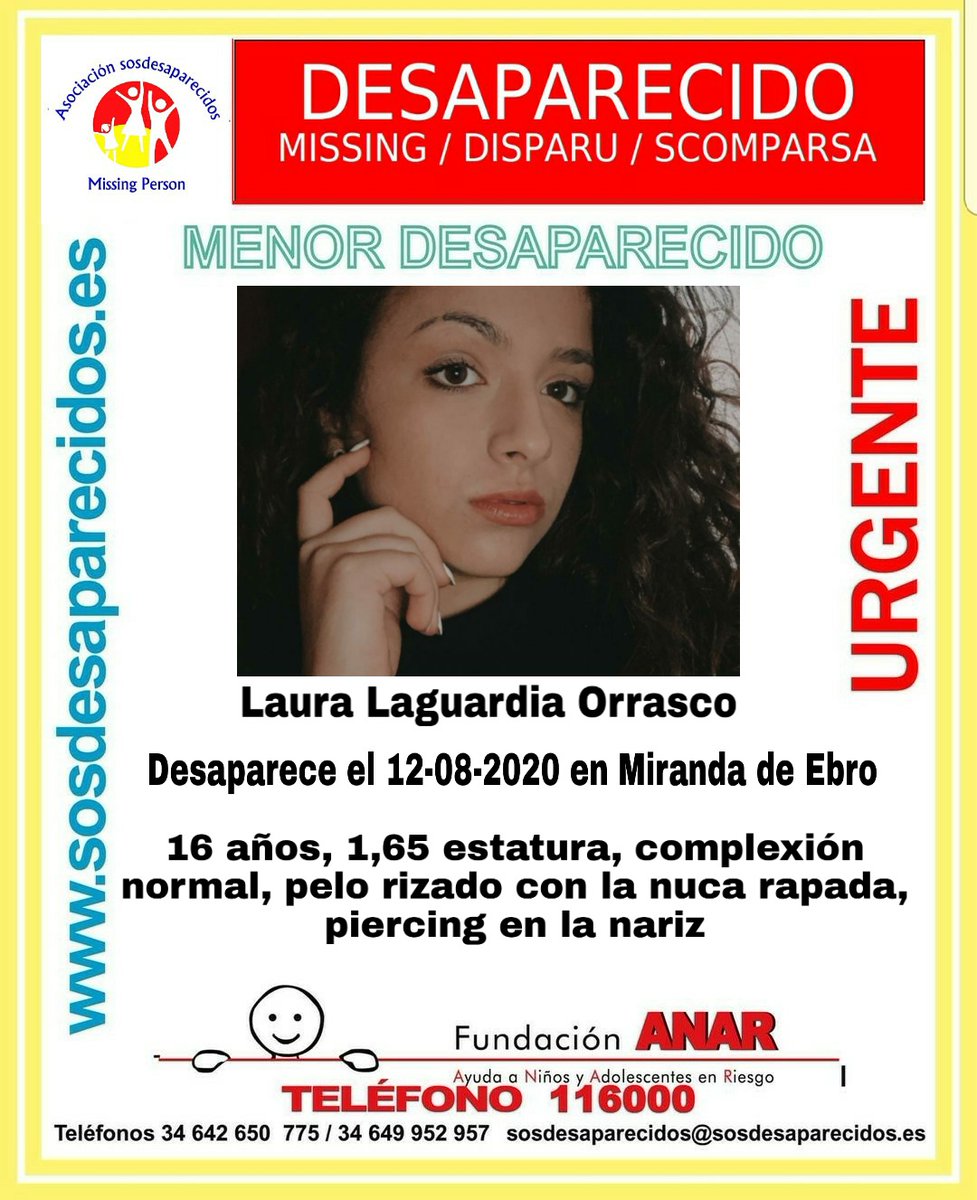 ⚠URGENTE‼

Laura tiene 16 años y lleva 24 horas desaparecida.

Por favor, si la has visto, llámanos
📞091, 062, 112

Tu RT no cuesta nada y puede ayudar a encontrarla🙏