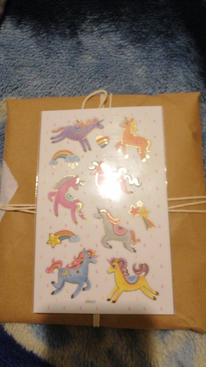 This is like pass the parcel where I'm all the players.. Unicorn stickers!