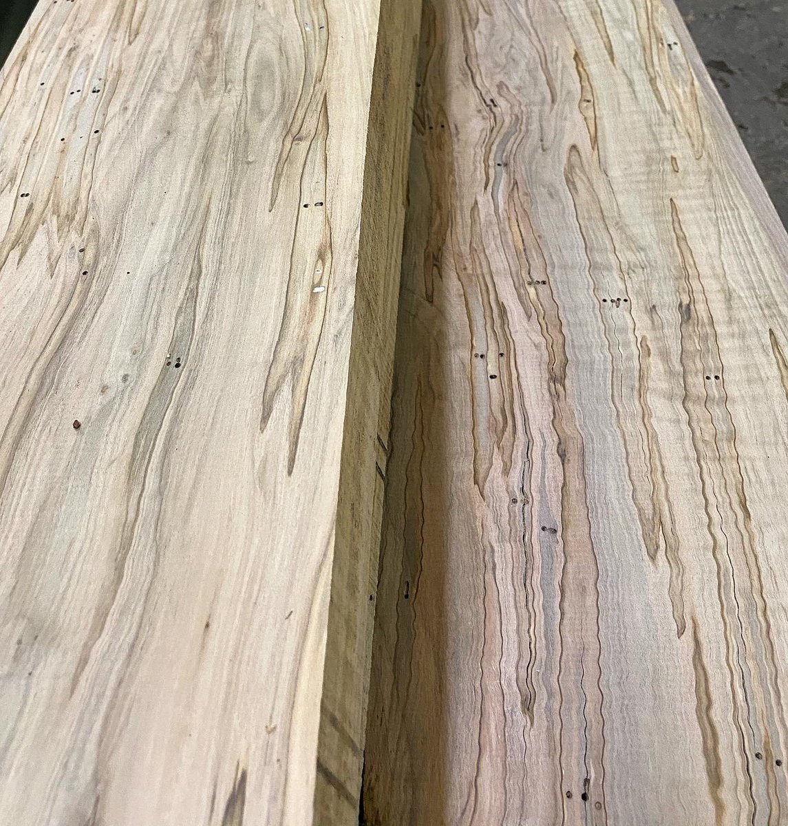 We’re digging the gnarly character in these #superwormy ambrosia maple boards coming off the planer today. Milled and kiln dried in house from sustainable #forestfree urban logs 🌳♻️.
#wormymaple #ambrosiamaple #figuredwood #woodgrain #lumber #atlantawood