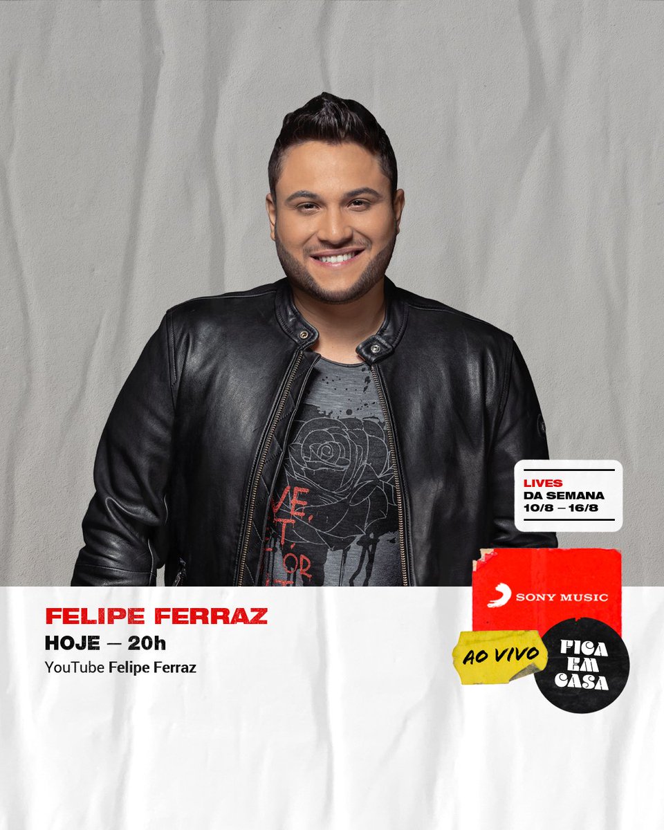 sonymusicbrasil's tweet photo. HOJE (14/8) tem LIVE do @FelipeFerrazOf! Ao vivo no YouTube a partir das 20h! 🔴🎧
─
#LivesSonyMusic #FicaEmCasa #LIVE #FelipeFerraz https://t.co/yW2LXbcUyH