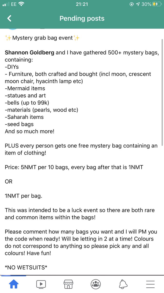 MyACNHaccount's tweet photo. A friend and I are hosting a mystery grab bag event, 5NMT for 10 or 1NMT per bag! Comment and I’ll pm you the dodo code! :) #animalcrossing #acnh #grabbagevent #turnips #turnip #ac #nintendoswitch https://t.co/emRfCJdhWO