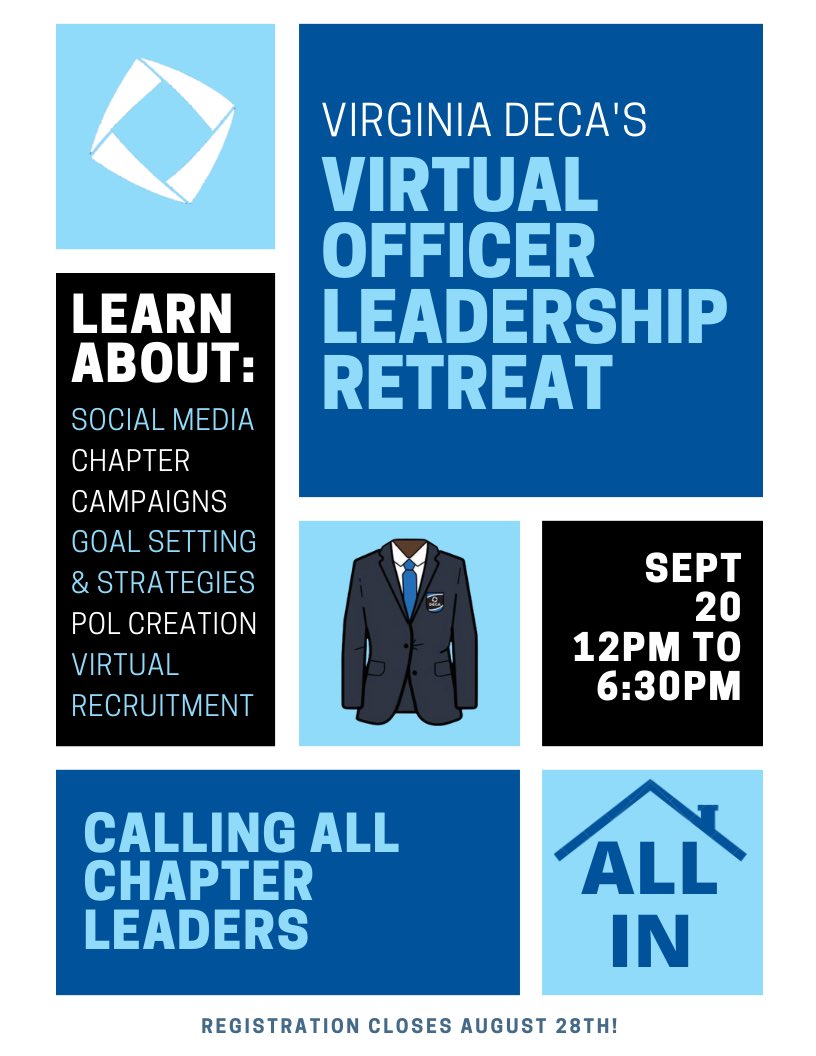 Virginia DECA Chapter Officers! Let’s go ALL IN at OLR this year! We are ready to prepare your chapter with skills to go #NextLevel !! 🔷 #VADECAALLIN