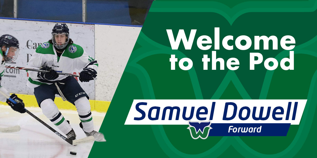 WRWhalersHockey's tweet photo. 2002 South Surrey born Samuel Dowell is an official White Rock Whaler! Sam had a taste of Jr. B action last year playing 17 games with the @deltaicehawks and @AbbyPilots before finishing with @semihockey Midget A1. He also played 6 games with us as an affiliate!

#WelcometothePod https://t.co/xQWF2XsYi0