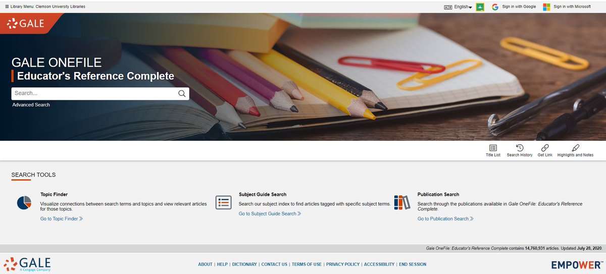 clemsonlibrary's tweet photo. With classes starting soon, it only makes sense to feature our Educator's Reference Complete (Gale) for our database of the week! This database focuses on educational principles, child development and psychology, and best practices. #DatabaseoftheWeek https://t.co/UeFxMY6J4z