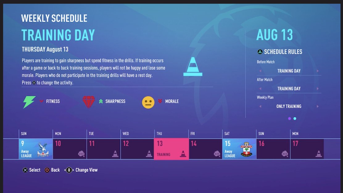 Team Schedule Planning - You can set 3 types of daily activities for your players which will have a strong impact on current morale, fitness & sharpness statuses:-Training Day-Recovery Day-Rest DayYou can also PRESET these for the season if you don't want to manage this!