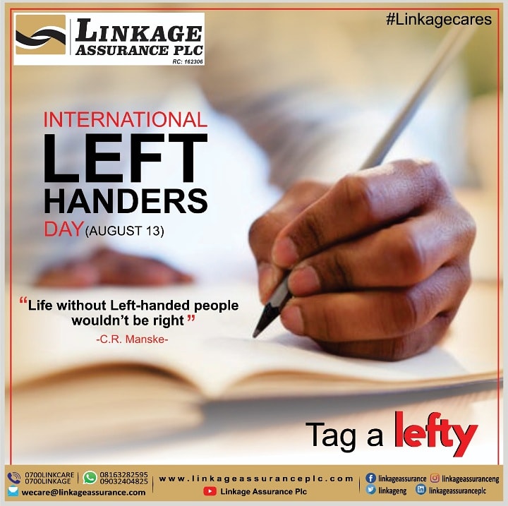 LinkageNg's tweet photo. It’s International Left-Handers Day.
Tag a lefty
Being a left-hander makes you unique.
#International Left-Handers Day is a day to celebrate the uniqueness and differences of the left-handers in a predominantly right-handed world. https://t.co/NyQnkWzJhC