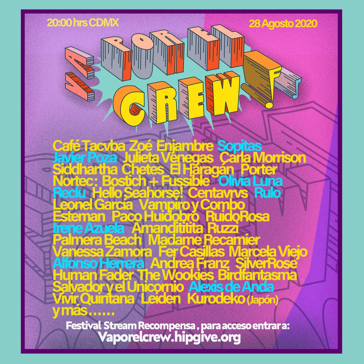 HIPGive's tweet photo. ¡Ahora sí prepárate para una gran tocada con tus artistas favoritxs! Este 28 de agosto te esperamos en el concierto virtual para apoyar al crew. Dona $150 en las recompensas de #VaPorElCrew y únete a la causa. ¡Porque sin crew, no hay show! Entren en: https://t.co/l1w79G4aDs https://t.co/wjsanA0YLW