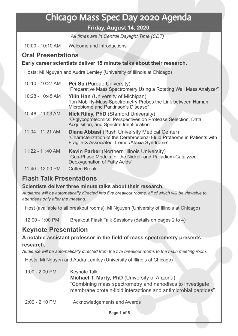 ChiMassSpecDay's tweet photo. Check out the final program CMSD 2020! We have a great group of presenters! Thank you for your participation! https://t.co/U3lucXaFPM