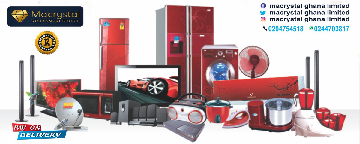 MacrystalGhLtd's tweet photo. @shattawalegh BUY YOUR HOME AND OFFICE ELECTRONICS WITH US WITH UNBEATABLE DEALS. 
QUICK &amp; FAST DELIVERY SERVICES AVAILABLE. 
PAY WHEN WE DELIVER.
KINDLY CALL / WHATSAPP 0204754518 / 0244703817
TO PLACE THE ORDER OR OTHER ENQUIRERS
VISIT FOR MORE: https://t.co/2MMYP25Yvq https://t.co/RXnSanJ3qP