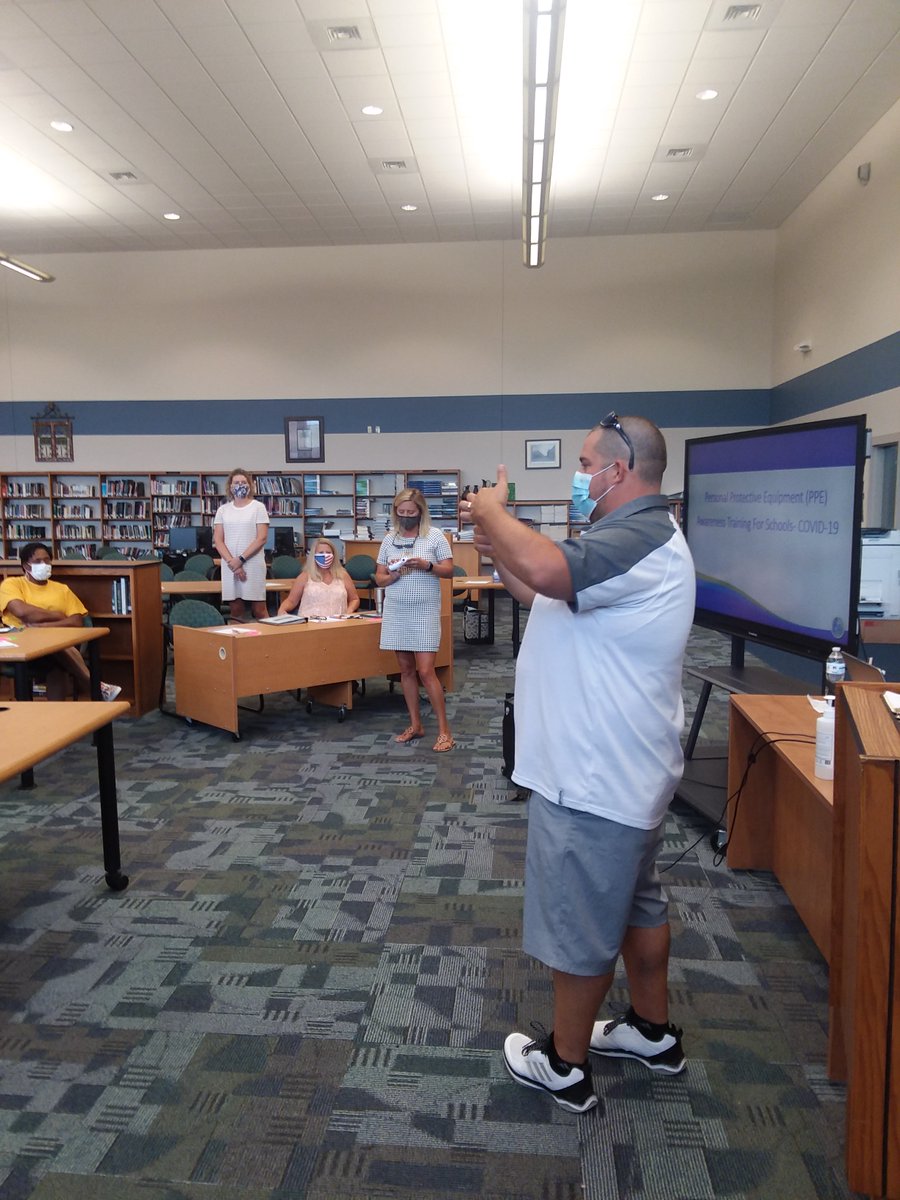 TanyaTturner's tweet photo. The PQ yellow buses are getting ready to roll! Thank you to the transportation dept and our dedicated drivers who met today to learn their routes, get trained by our nurses on health and safety protocols, and review the re-entry procedures. #EveryChildEveryChanceEveryDay https://t.co/enqpkPwkKr