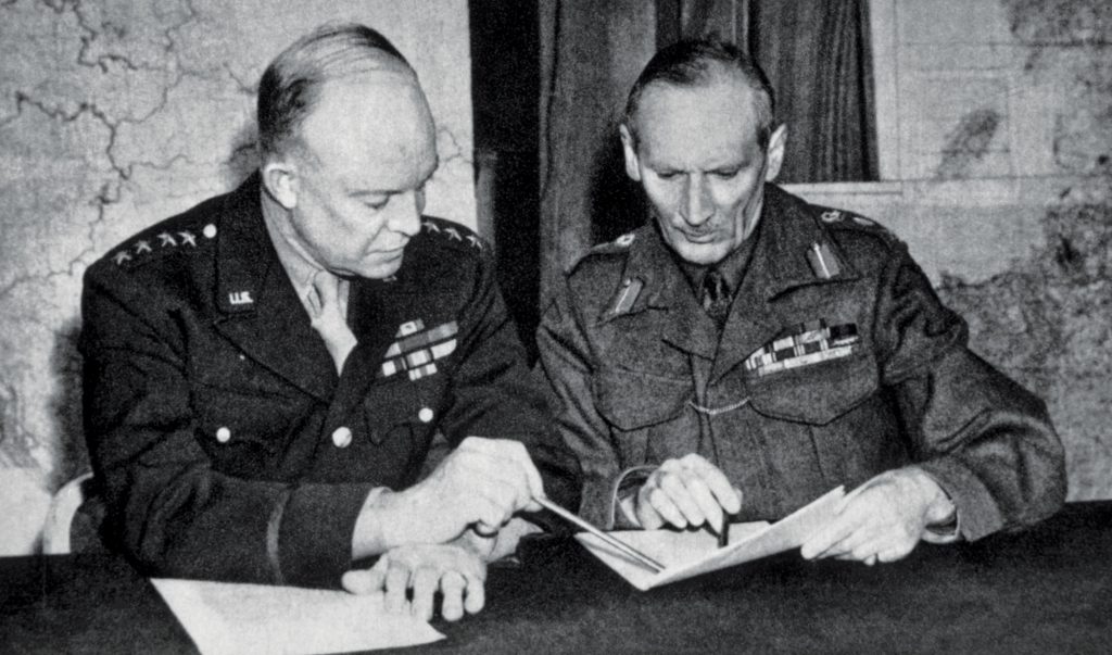 32 of 56In January, as the Battle of the Bulge raged, Eisenhower and Montgomery considered the possibility of jumping the entire 13th Division behind the Panzer forces in the Ardennes Forest. The division was brought from Fort Bragg to Europe for this possibility.