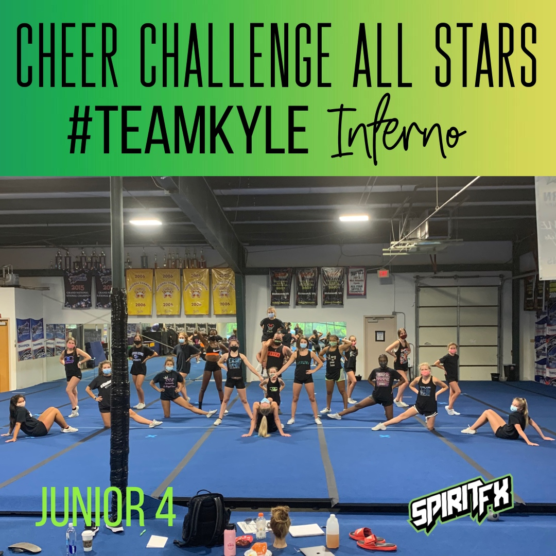 TeamSpiritFX's tweet photo. Choreography with @CheerChallenge1 Inferno, Junior 4, and #TeamKyle!! 🔥💚

#TeamSpiritFX https://t.co/w1BrKVtfGd
