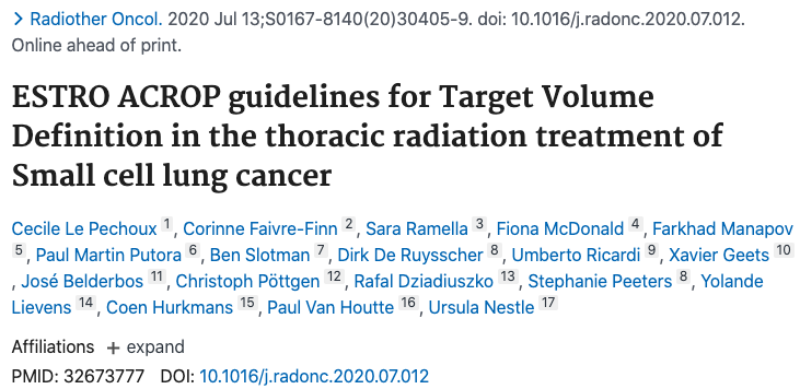 radoncreview's tweet photo. ESTRO-ACROP guidelines for Target Volume Definition in #SCLC: 
-Consider clusters of smaller LNs with SAD < 1 cm.
-Consider ipsi SCV if level 2 or 3a involved.
-CTV = GTV + 5 mm, particularly in CC direction for nodes.
-No adaptive nodal cone-down. #radonc
https://t.co/j6vZj5N8Bh https://t.co/FovaiTfHcz