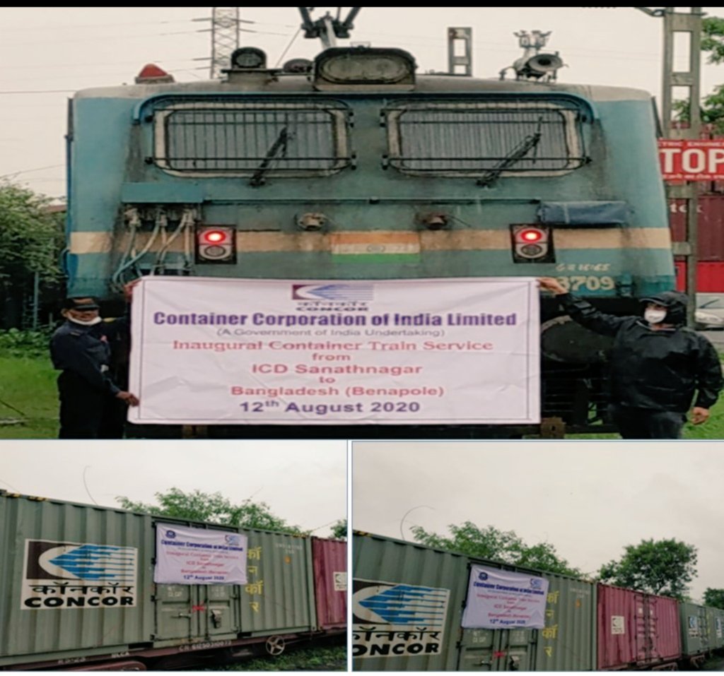 concor_india's tweet photo. The inaugural Container Train from @concor_india ICD,SNF (Hyderabad) to Benapole(#Bangladesh) was flagged off on 12.08.2020.This is the first such service from hinterland.Earlier, two services were run from Majerhat to Benapole.
#logistics
@RailMinIndia @cbic_india
@PiyushGoyal https://t.co/QqXwjvuHLH