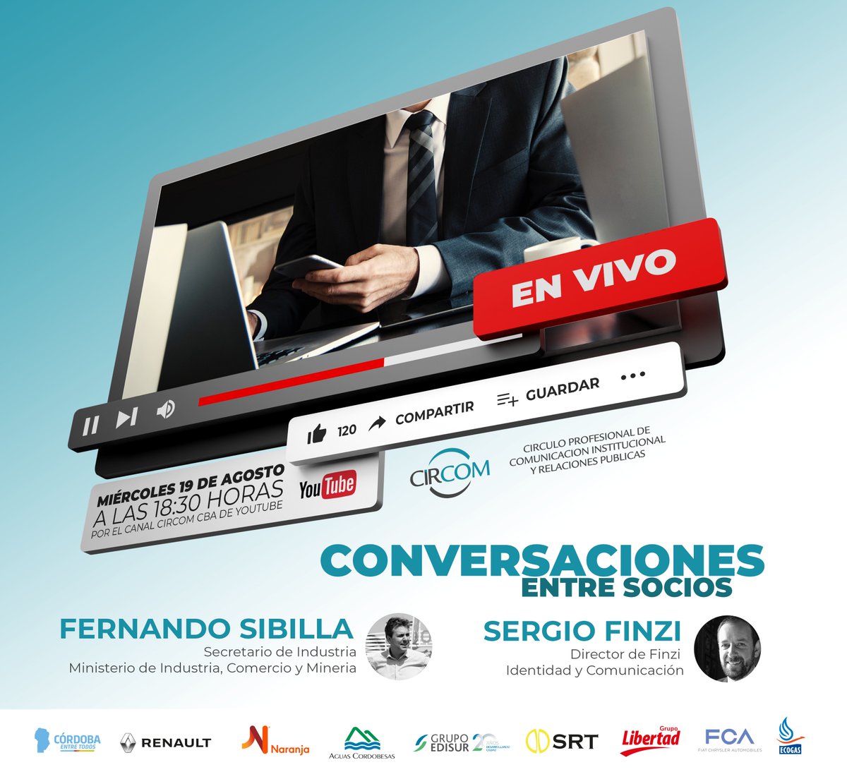 CircomCBA's tweet photo. 👉🏻 Conversaciones entre SOCIOS: Miércoles 19/8 18.30hs, por YouTube.

Conversarán 🎙️:
▪️Fernando Sibilla, Secretario de Industria @MICyMCordoba.
▪️Sergio Finzi, Director de Finzi, Identidad y Comunicación.
⠀⠀⠀⠀⠀⠀⠀⠀⠀⠀⠀⠀⠀⠀⠀⠀⠀⠀
#CircomCBa #Socios #Vivo https://t.co/i33iLT5uwM