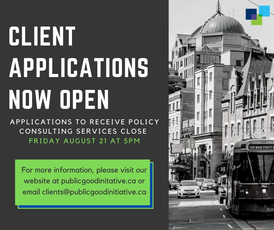 Need help on a policy initiative or project? 

Our consultant teams have shared their valuable skills and insights with our partners for over a decade, providing a range of policy services to over 80 organizations! For more information, click here: publicgoodinitiative.ca/client-applica…