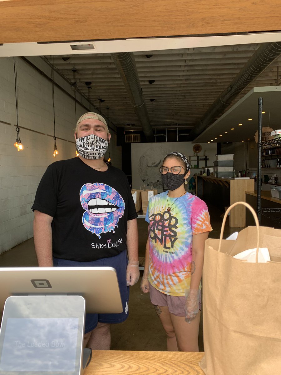 Hey y’all! We’re open and ready for you! We’ll be here till 8PM tonight, can’t wait to see your smiling faces under that mask 😋 #okcvegan #theloadedbowlokc #downtownokc #okcfarmersmarketdistrict