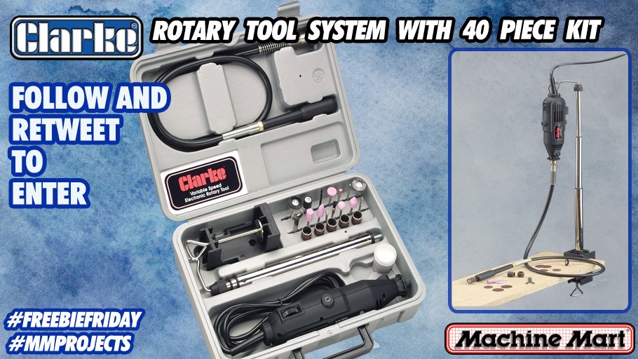 MachineMartUK's tweet image. We have another #FreebieFriday for you and this week's #giveaway prize is a Clarke Rotary Tool System!! 

It's still easy to enter, just follow us and retweet this post for a chance to #win

This week's deadline is TUESDAY 18th @ 4pm! Usual T's &amp;amp; C's apply.

Good luck everyone!