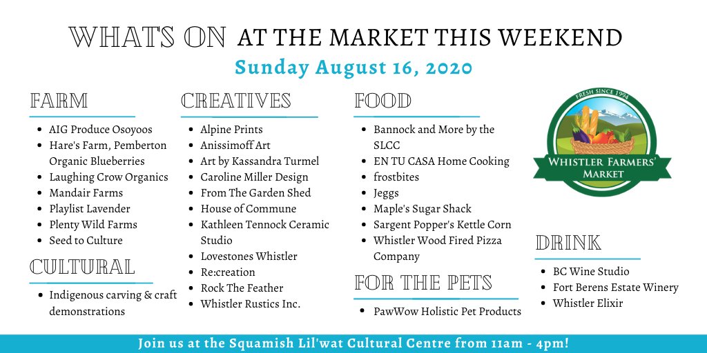 It's almost market day! We are excited to welcome some new vendors this week. See you on Sunday - don't forget your sunscreen! ☀️😎 #WhistlerFarmersMarket