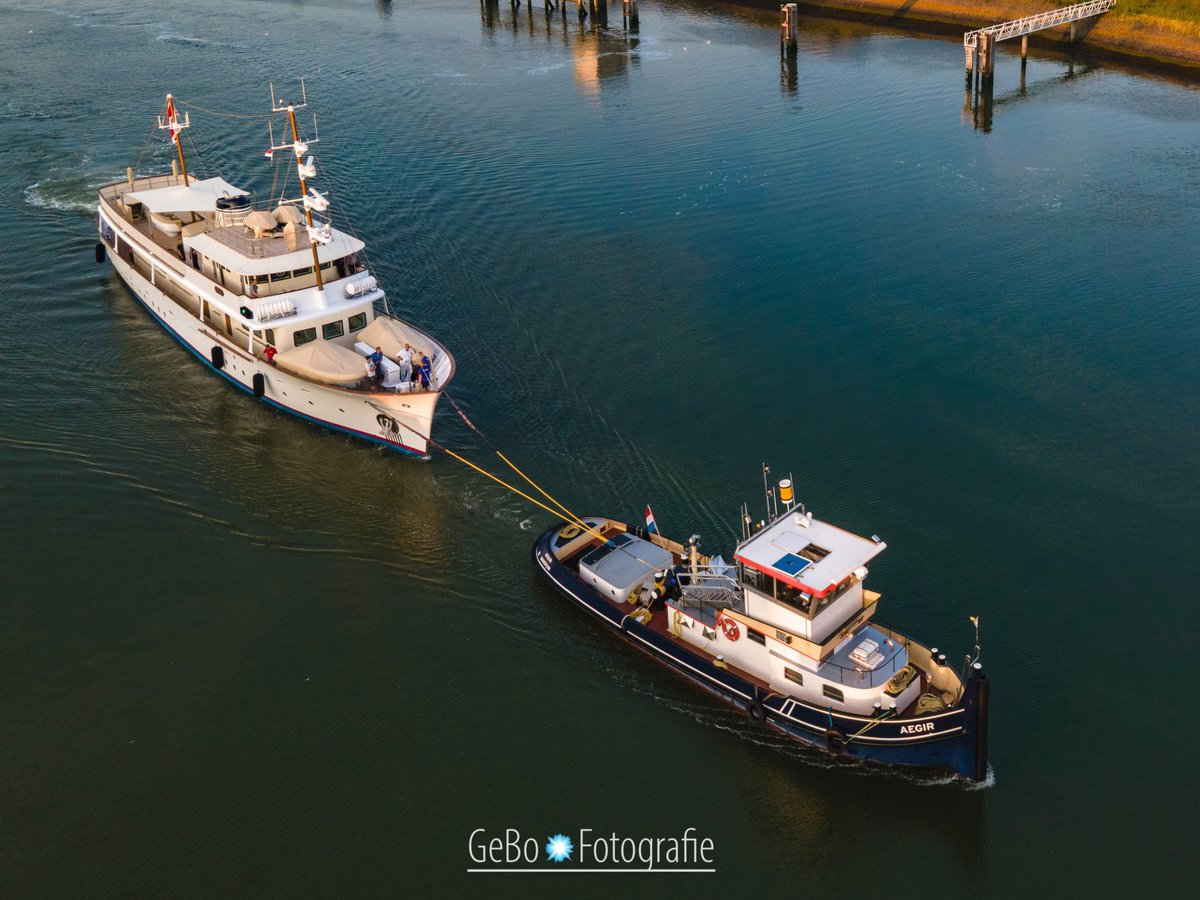 Dutchyachting's tweet photo. G. De Vries Lentsch Jr., also known as the #Amsterdam #Shipyard, delivered #Istros in 1954. The 42.06m #yacht arrived in #Makkum for a #refit and was #relaunched last month. Istros left Makkum for #Harlingen today and was pictured here in #Kornwerderzand. Photos: GeBo Fotografie https://t.co/M8xty81Ntm
