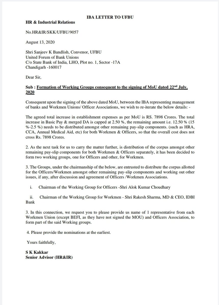Bankers_United's tweet photo. IBA called Unions to workout 12.5% Distribution as agreed hike of 15% for #11thBPS (2.5% given on Basic).. IBA already made clear that there is no Option to merge Special Pay with Basic &amp; cleverly refrained itself for using "Special Pay" in this letter, Where all this 12.5% Go??? https://t.co/mk6ncjJRmM