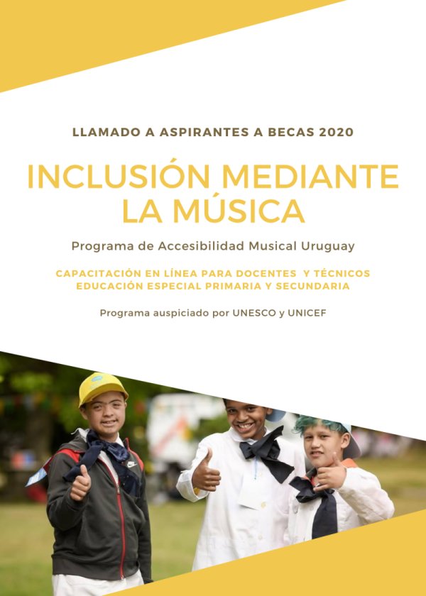 Becas para el curso «Inclusión mediante la música»
El Programa de Accesibilidad Musical Uruguay, auspiciado por UNESCO y UNICEF, convoca a inscripciones de docentes interesados en obtener becas parciales y totales. uruguayeduca.anep.edu.uy/noticias/5032