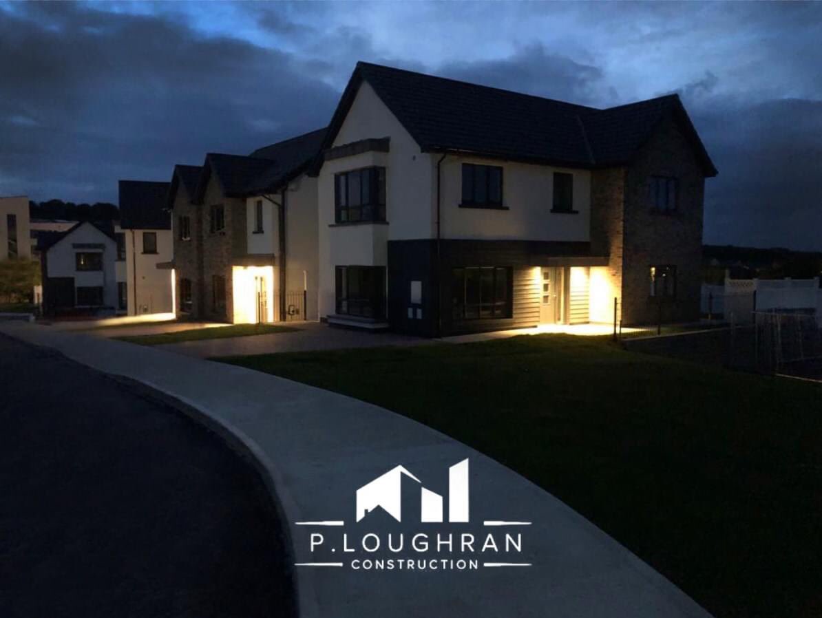 PLoughranConst's tweet photo. Beautiful images from our Spring View development taken on Sunday evening. These homes are just as stunning by night, as they are by day. Another week closer to completion. #constructionireland #buildingireland #housingireland #buildingcontractorireland #architectureireland https://t.co/1PbkVy3BJX