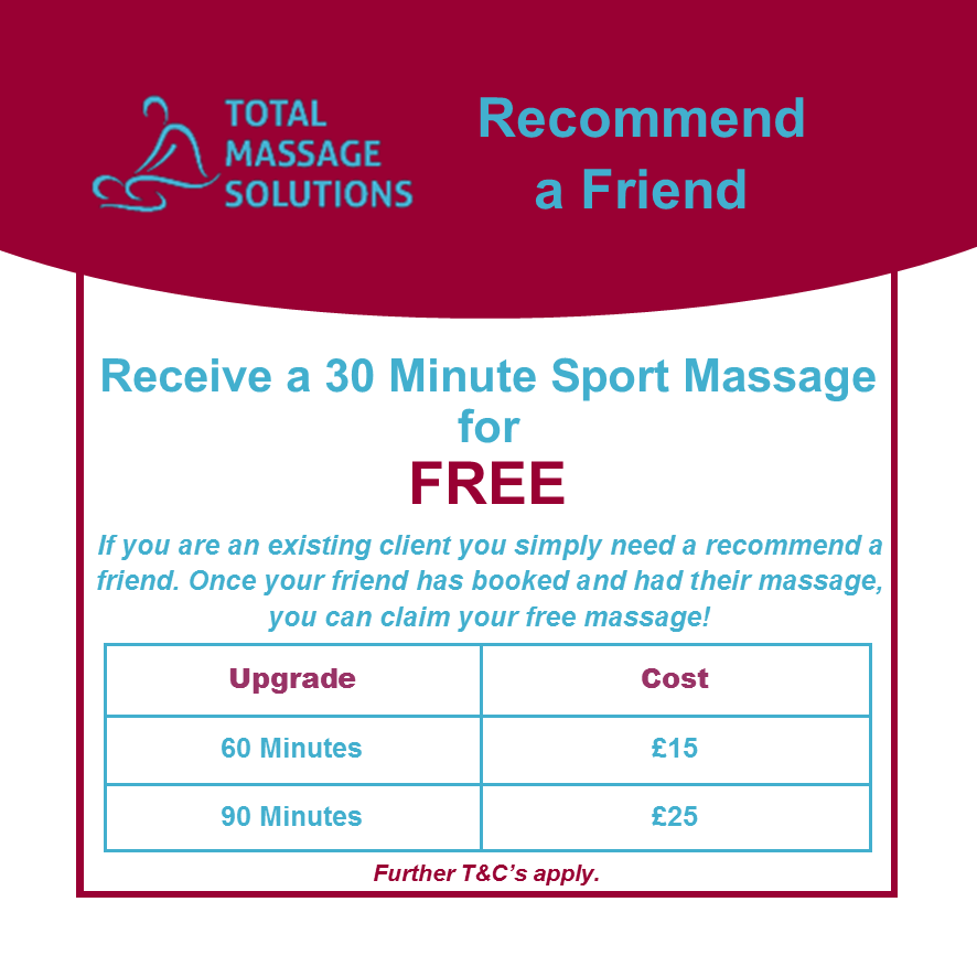 Are you already a paying individual client? 
All your friend has to do is let us know who recommended them! 
Offer Ends 31/10/21. Please see our Instagram and Facebook post for further T&amp;C's

#recommendafriend #sportsmassage #reducestress  #deeptissue  #achesandpains