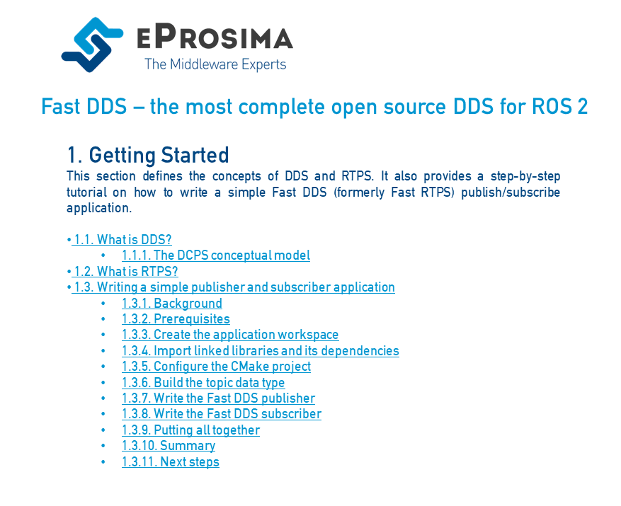 EProsima's tweet photo. Would you like to learn more about DDS middleware?
We updated our documentation about #FastDDS recently.
Check out e.g. how to write a simple publisher and subscriber application, here: https://t.co/I8j7Aa69DH
#ROS #goROS #ROS2 #FastRTPS https://t.co/nX1KeQMrzw