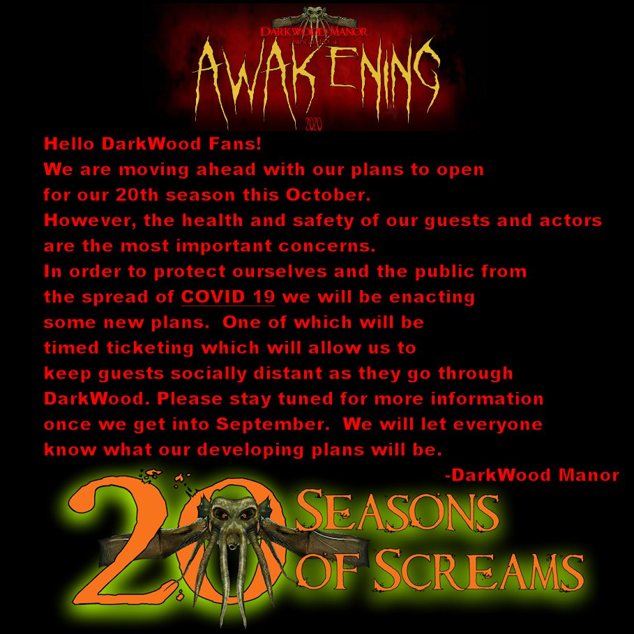 Here's an update regarding our plans and precautionary measures for this coming season.  Let us know if you have any questions!

#DarkWoodManor #DarkWoodManor2020