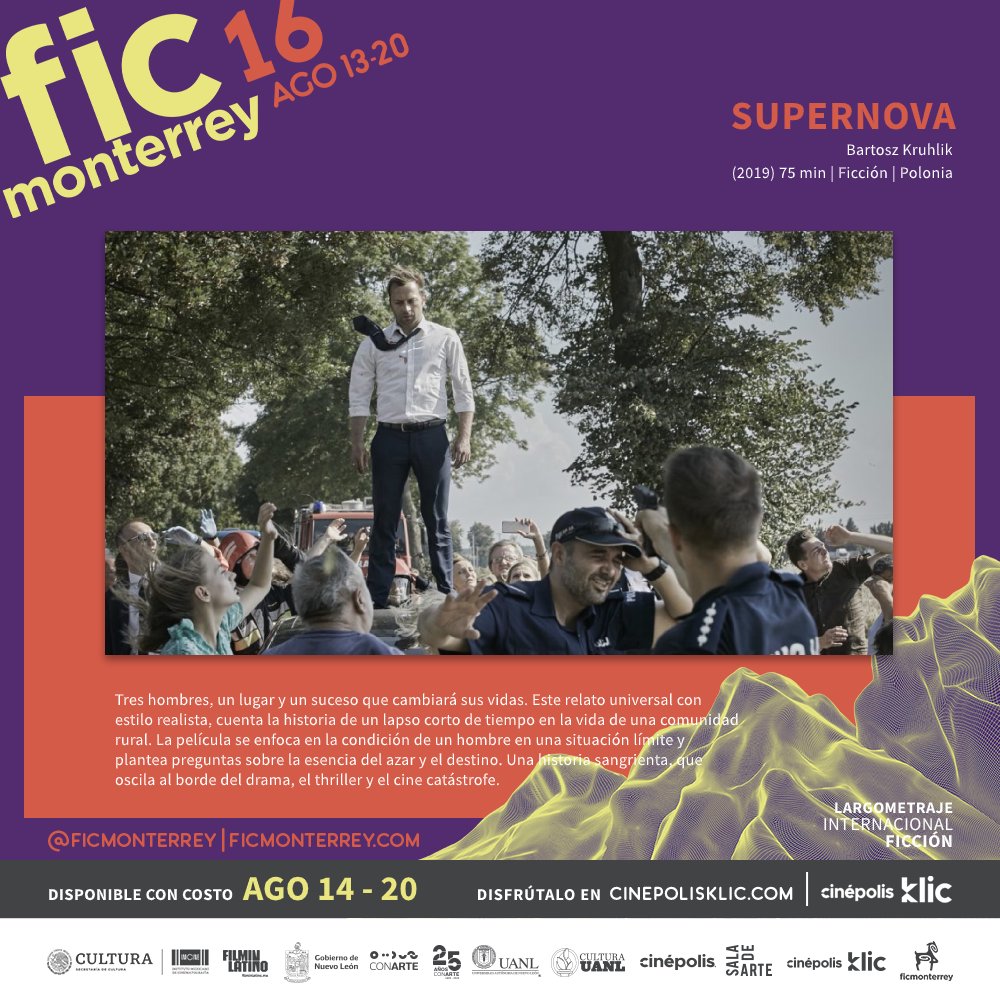 ficmonterrey's tweet photo. ¡Nuestra película inaugural "Supernova" estará disponible a través de @cinepolisklic a partir de las 21:00 h (GMT-5)!
Mantente atento de la inauguración, que comenzará a las 20:00 h (GMT-5) a través de nuestro facebook y youtube para obtener el código que te permitirá verla. https://t.co/qwwpHpKh28