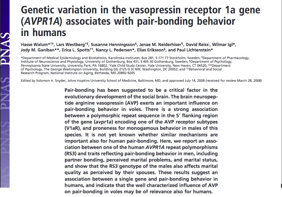 Vasopressin and oxytocin signalling in the brain regulates social behaviour in many species.In humans, genetic variants in these receptors (particularly in the V1a receptor, AVPR1A) appear to contribute to sociobehavioral diversity.More on this here:  https://science.sciencemag.org/content/322/5903/900