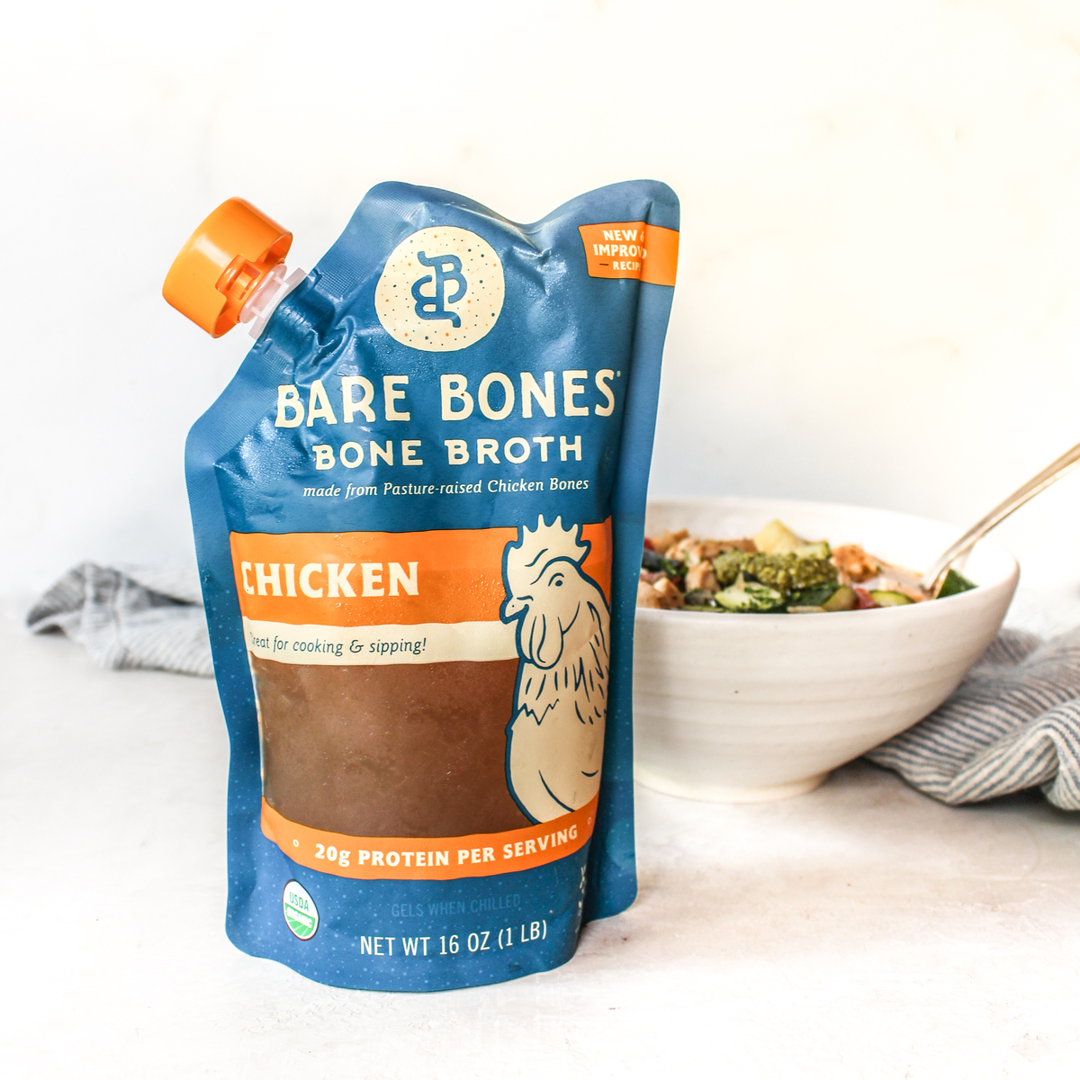 If a soup could scream #summer, you better believe this one really does! If you're interested in making this Summer Chicken Veggie Soup, check out the #recipe on our Instagram page thanks to <a href="/thewholecook/">Christina Shoemaker</a>! bit.ly/BareBonesInsta…