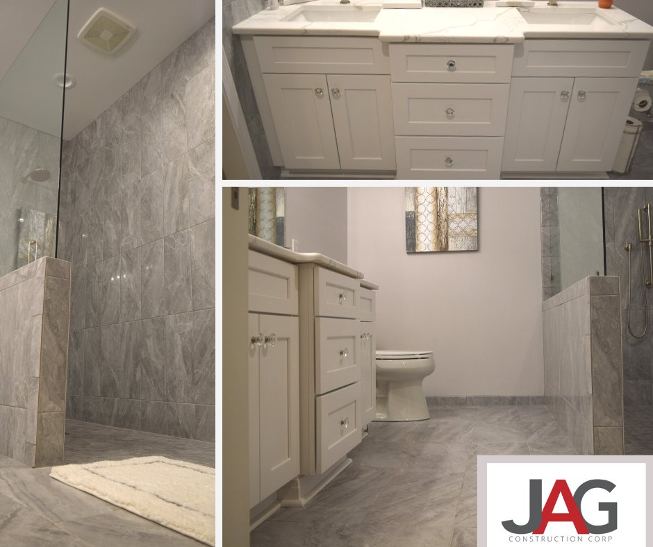 JAGConstCorp's tweet photo. 👀 Check out this Cornelius home's bathroom remodel with all new tile, walk-in shower and double vanity: 
https://t.co/Aqdd0TOHBm. 🚿 If you are thinking about upgrading your bathroom or kitchen, check out our project gallery for inspiration: https://t.co/IvdKvupdJA #CLT #Remodel https://t.co/4prBBDL09e
