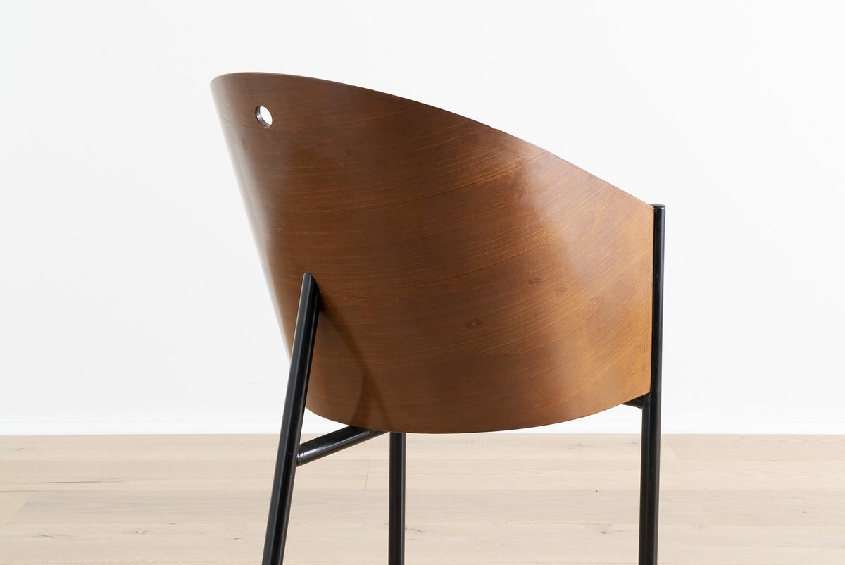 Here, instead of indulging in the arc of the bentwood or the cushion of the seat, we are drawn to the round punch-out (incorporated into this design so that one finger can lift it) and the three-legged mechanics that make this #PhillipeStarck seat so useful and invigorating.