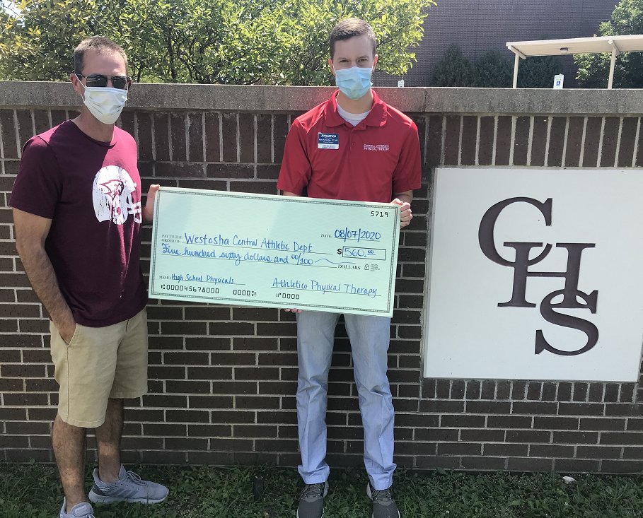 Athletico's tweet photo. Great work by Matt, PT at our #PaddockLake clinic &amp; team who recently performed pre-sports participation physicals with Dr. Brian Hettrick for athletes of Westosha Central! The money raised was presented to Athletic Director, John and benefits the school's athletic department! https://t.co/hBYfPY1Biv