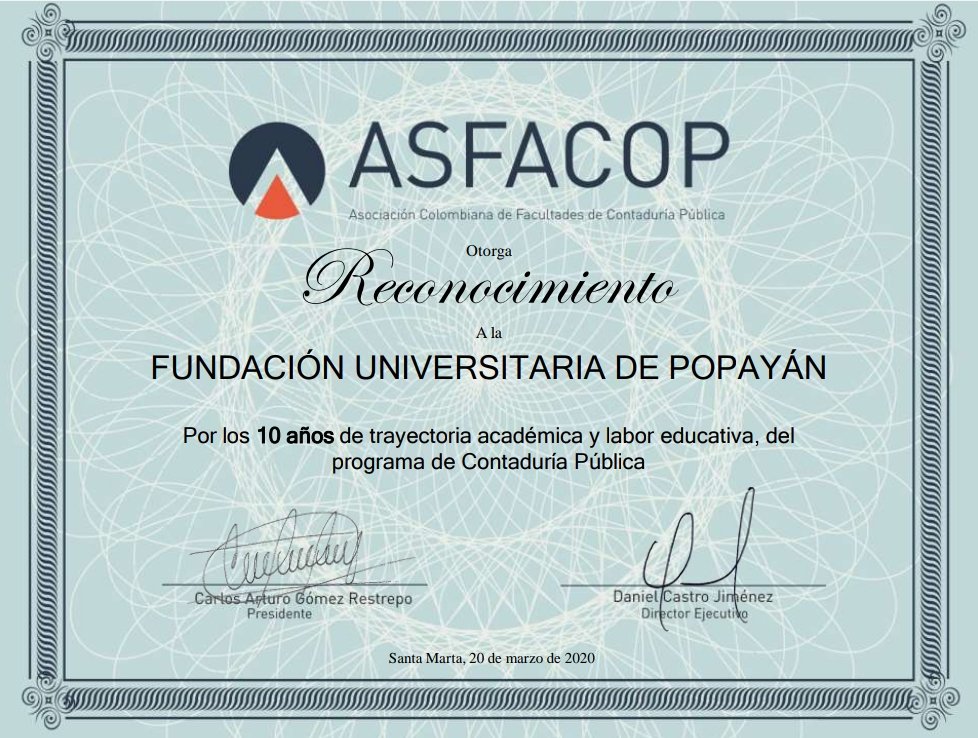 FacecaFup's tweet photo. Compartimos feliz noticia para el programa de #ContaduríaPública de @FacecaFup de @La_Fup por el reconocimiento que hace #ASFACOP por sus mas de 10 años de trayectoria.Exaltamos el trabajo de estudiantes,docentes y egresados que sin duda contribuye a este tipo de reconocimientos https://t.co/xMjwnHwUtS