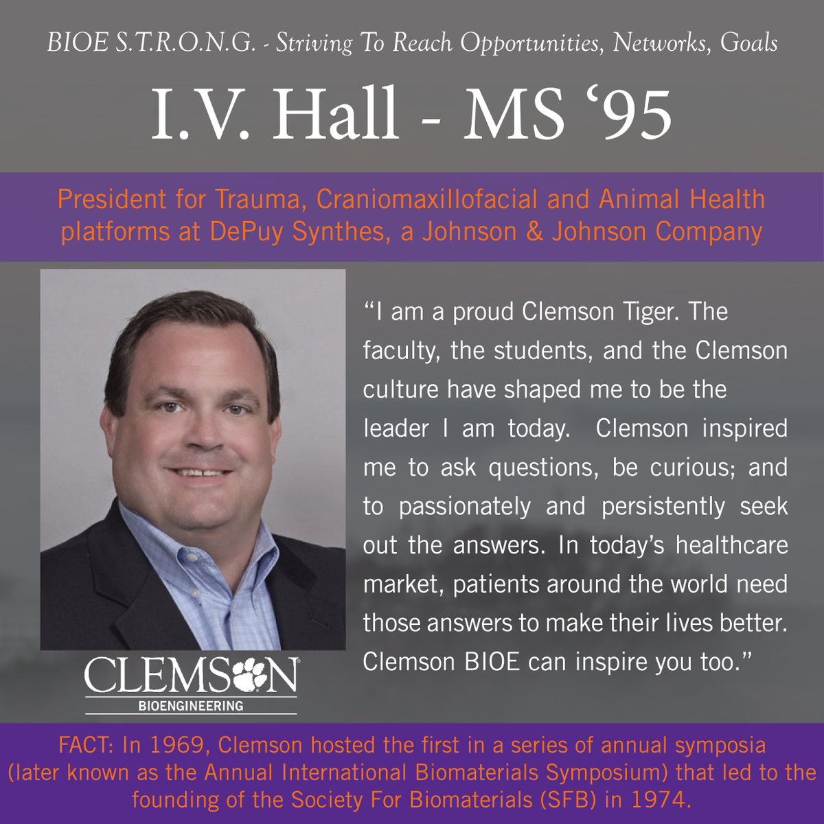 ClemsonBIOE's tweet photo. โClemson inspired me to ask questions, be curious; and to passionately and persistently seek out the answers.โ -I.V. Hall
#alumnipost #teamCUBioE #BIOESTRONG https://t.co/brlZx1wi1m