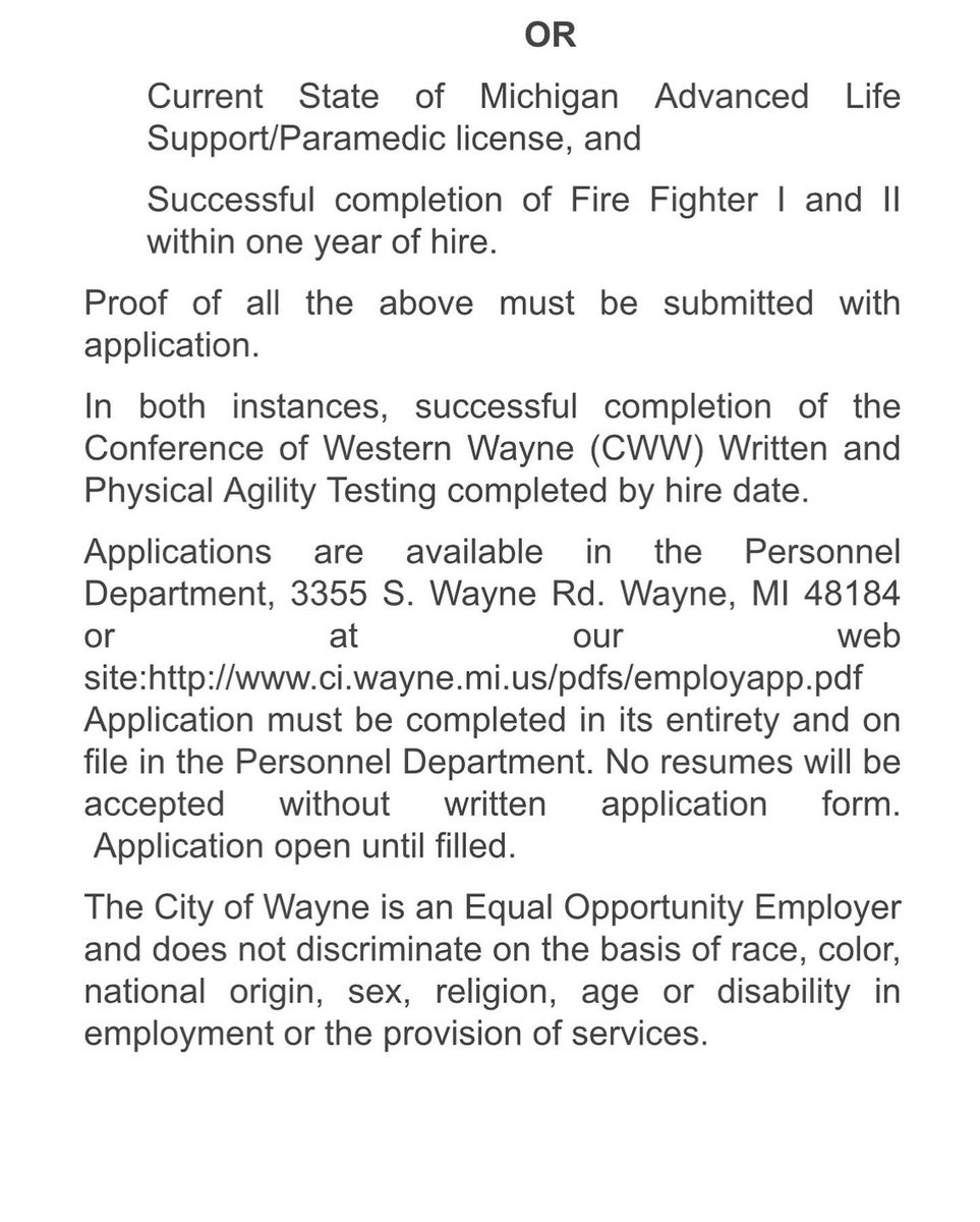 Position available!! The City of Wayne is currently taking applications for the position of Firefighter. Please read the description below. **Link in BIO for application** #firefighter #michiganjobs #firefighterjobs