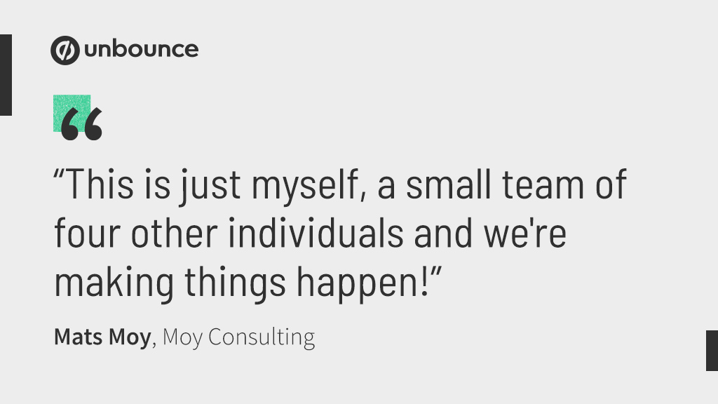 unbounce's tweet image. 3/ In the past 6 months since launching this program, @MatsMoy&apos;s  client list grew from ~15 to over 8️⃣0️⃣, and his team grew to 4!

But he was able to stay lean and efficient, despite the breakneck growth by leveraging the power of #ConversionIntelligence &amp;amp; #AI  👇