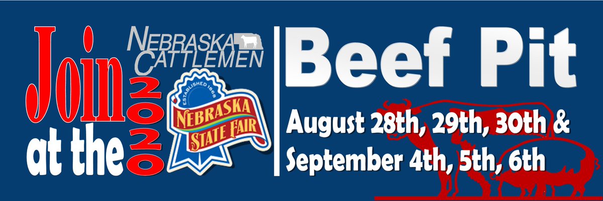 NECattlemen's tweet photo. Heading to the 2020 Nebraska State Fair? THE #BEEF PIT WILL be open supporting the 4-H’ers and FFA’ers Friday, Saturday, and Sunday of both weekends. Stop by and grab a Prime Rib or Roast Beef Sandwich. We look forward to another great #NeStateFair! https://t.co/vGYiGtDyNk