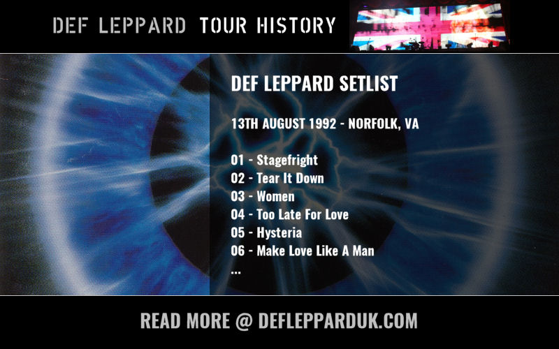 dltourhistory's tweet photo. #DefLeppard played a show (opening night of the US tour) in
#Norfolk VA USA 🇺🇸 28 Years Ago on this day in 1992
#Adrenalize #setlist #InTheRound #ScopeArena #TBT
https://t.co/p2mXjUpKwv https://t.co/34y82tDtQk