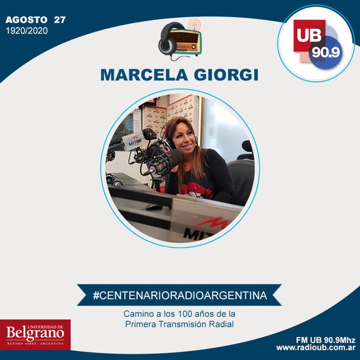 FMUB909's tweet photo. ¡GRACIAS Marcela Giorgi, conductora y locutora histórica de @radiomitre , por participar en la celebración del Centenario de la Primera Transmisión Radial Argentina! 📻🇦🇷
Escucha el testimonio completo aca:
https://t.co/Z7XrkXvtn6
@ubeduar #CentenarioRadioArgentina #RadioUB https://t.co/IjZ2OfyO9A