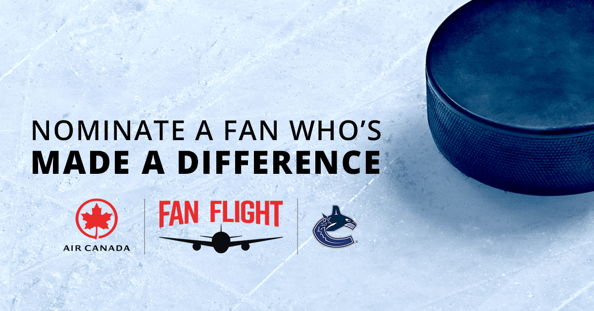 Know someone who has made a difference in their community? Nominate them for a chance to win a future @AirCanada #ACFanFlight trip.
✈️ canucks.com/acfanflight